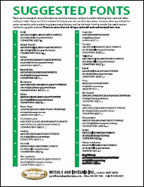Quick Reference Flyer of Suggested Fonts